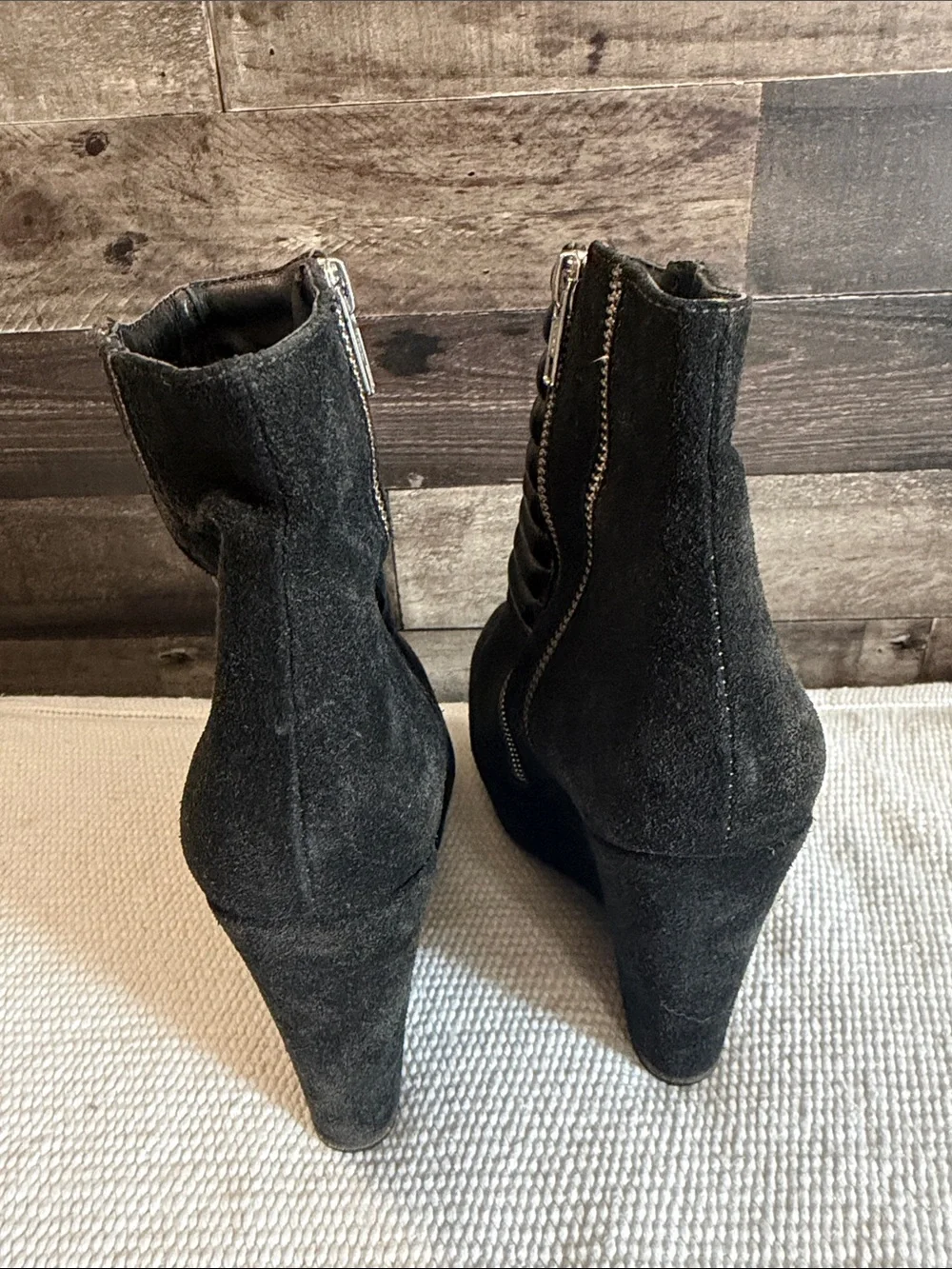 The Kooples suede and leather quilted zip ankle booties
